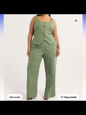 NWT Olive Green Wide-Leg Linen Trouser Set